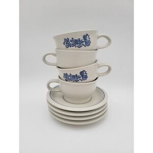 Set Of 4 VTG Pfaltzgraff Yorktowne Stoneware Coffee mugs Cups & Saucers USA